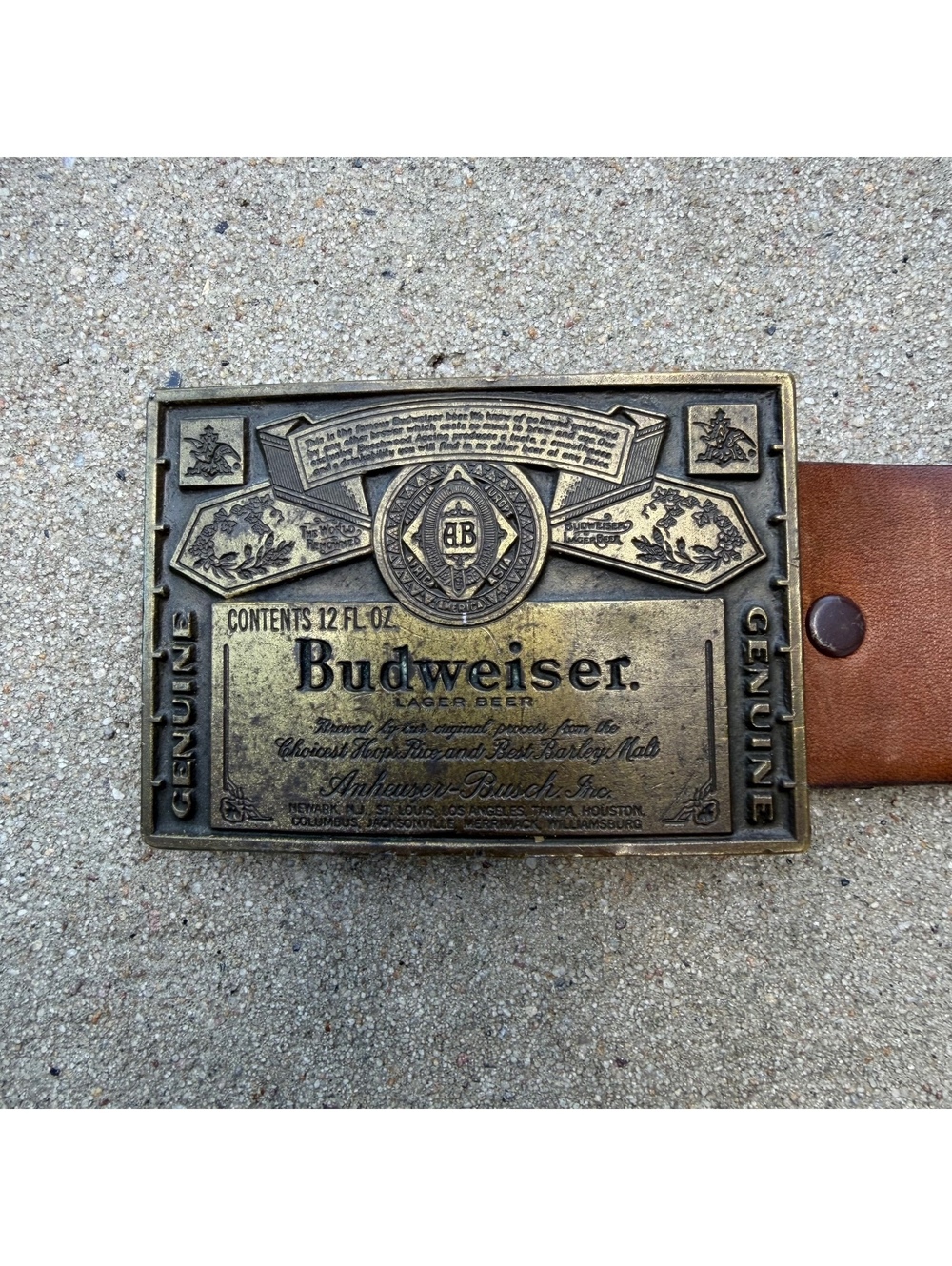 Budweiser Vintage Steerhide Leather Belt Mens 36 Brown Brass Buckle